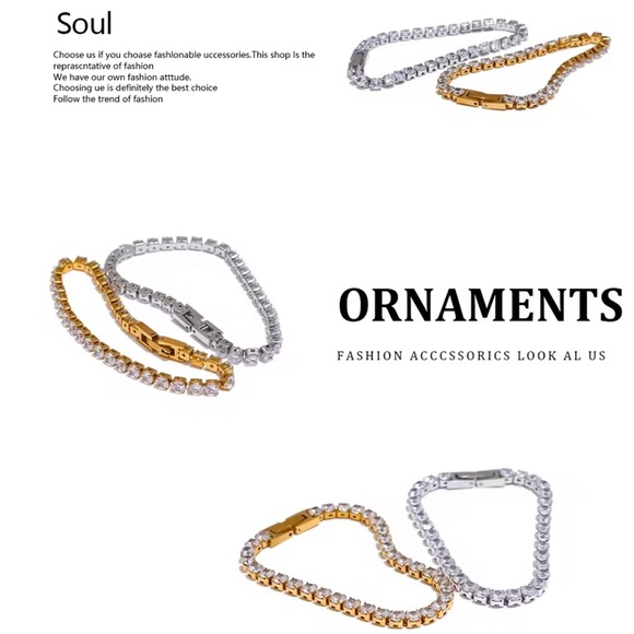 18K gold palette Tennis chain Gold Bracelet 
Zircon 
Stainless steel - Picture 3 of 13